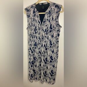 J.B.S. Navy Blue and White Ruched Sleeveless Midi Dress